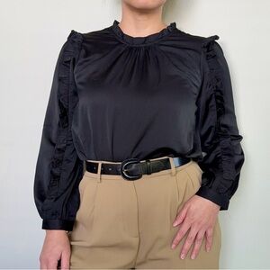 J. Crew Black Ruffle Sleeve Blouse